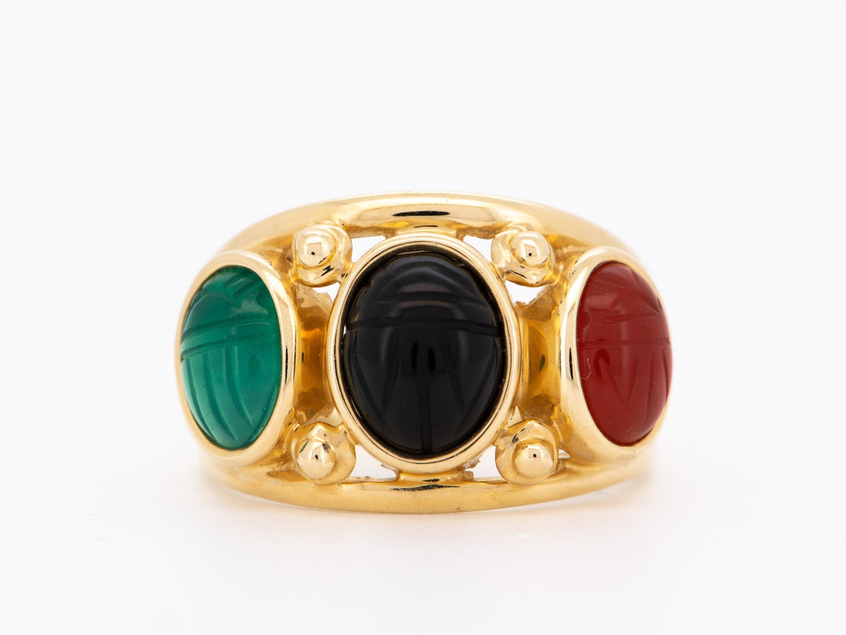 Trio Carved Scarab Split Band Ring 14K Gold 4.38g R6689 Aurora Designer