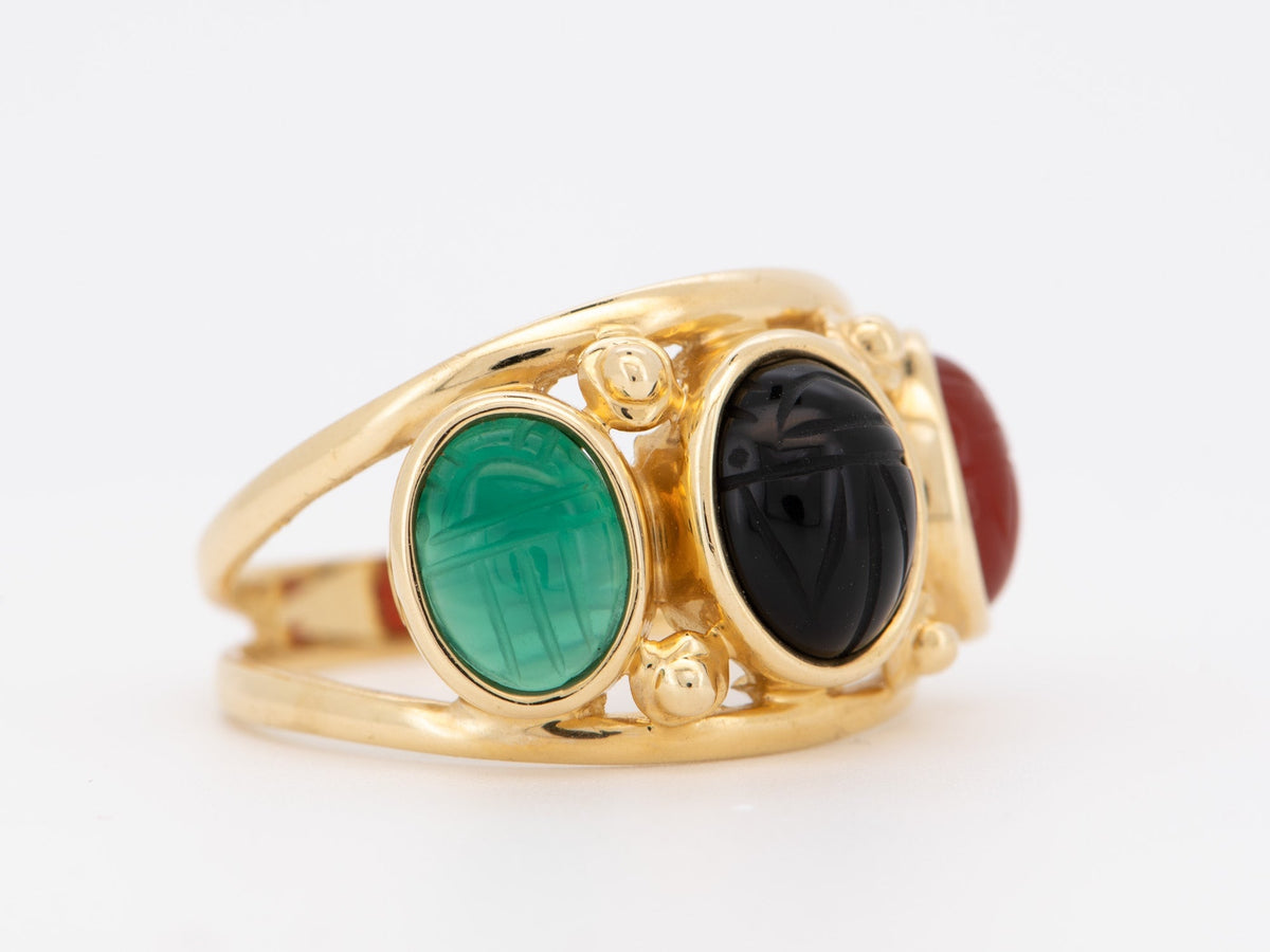 Trio Carved Scarab Split Band Ring 14K Gold 4.38g R6689 Aurora Designer