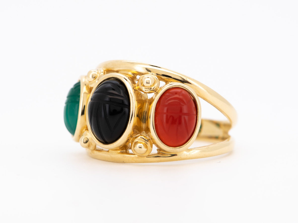 Trio Carved Scarab Split Band Ring 14K Gold 4.38g R6689 Aurora Designer