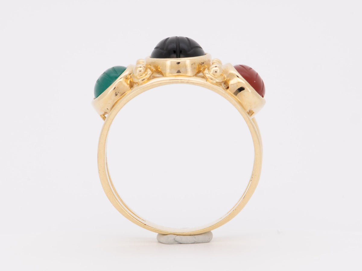 Trio Carved Scarab Split Band Ring 14K Gold 4.38g R6689 Aurora Designer