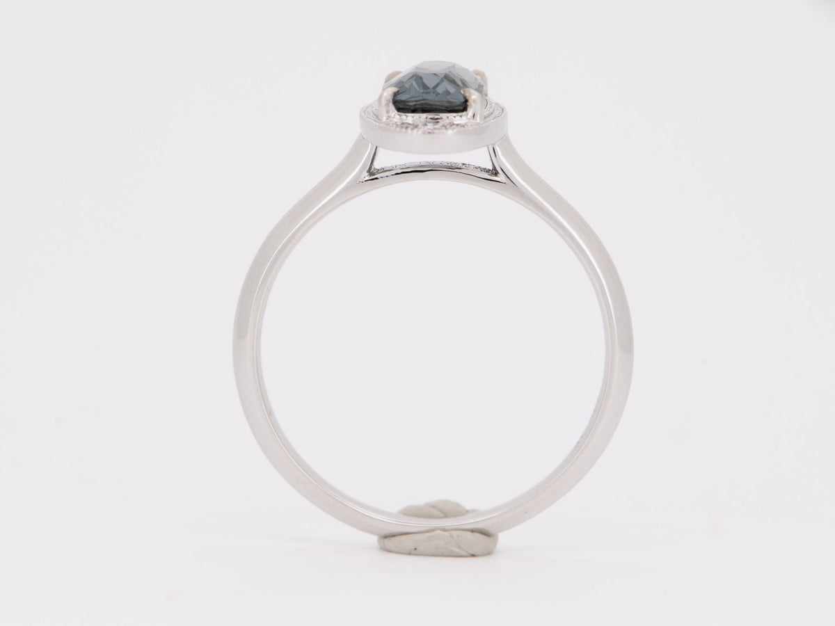 1.46ct Steel Gray Spinel Ring with Diamond Accent Milgrain Setting 14K White Gold R6690 Aurora Designer
