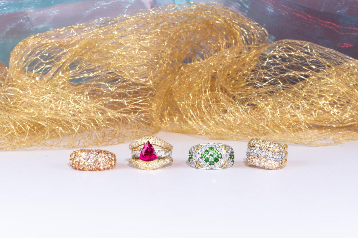 Wide Band Tri-Color Diamond Pave Ring 18K Gold Platinum 2ct Diamonds Statement 8.29g R6708 Aurora Designer