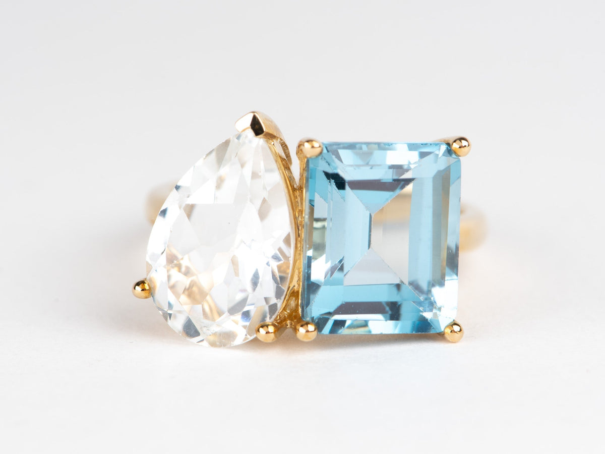 10.2ctw London Blue Topaz and White Topaz Toi et Moi Ring 9K Gold R6692 Aurora Designer