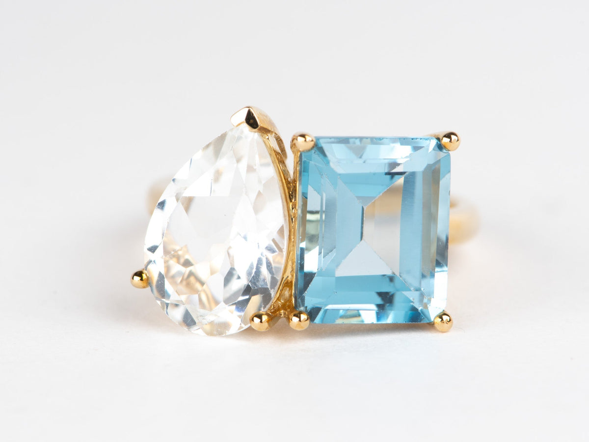 10.2ctw London Blue Topaz and White Topaz Toi et Moi Ring 9K Gold R6692 Aurora Designer