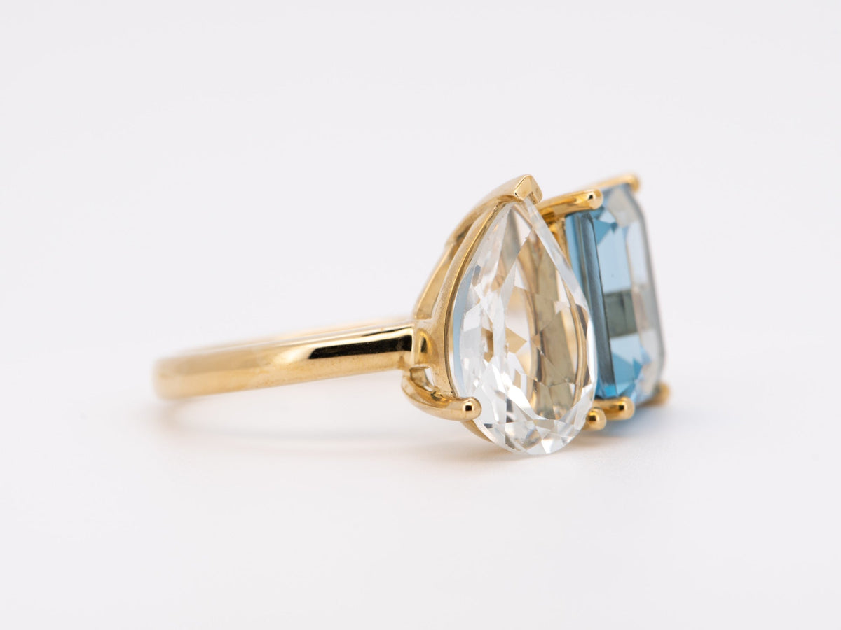 10.2ctw London Blue Topaz and White Topaz Toi et Moi Ring 9K Gold R6692 Aurora Designer