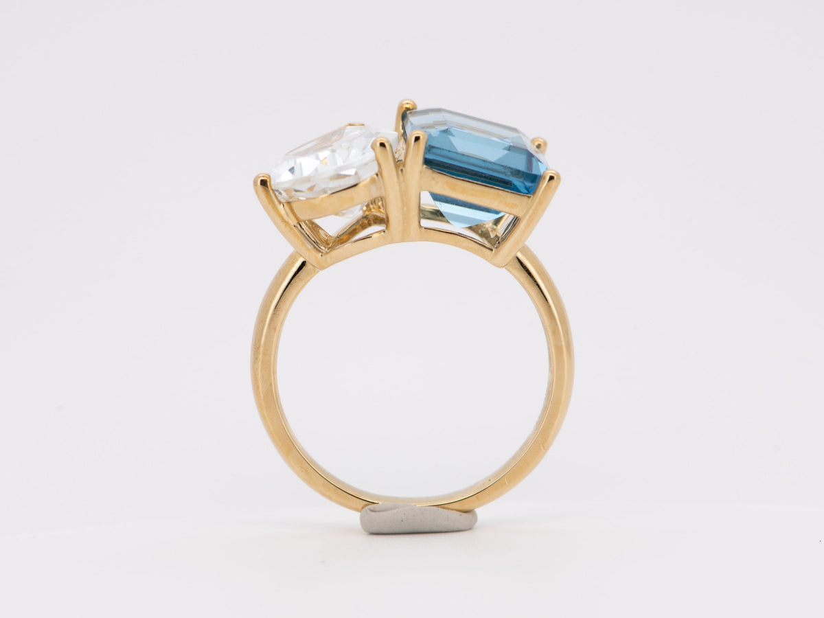 10.2ctw London Blue Topaz and White Topaz Toi et Moi Ring 9K Gold R6692 Aurora Designer