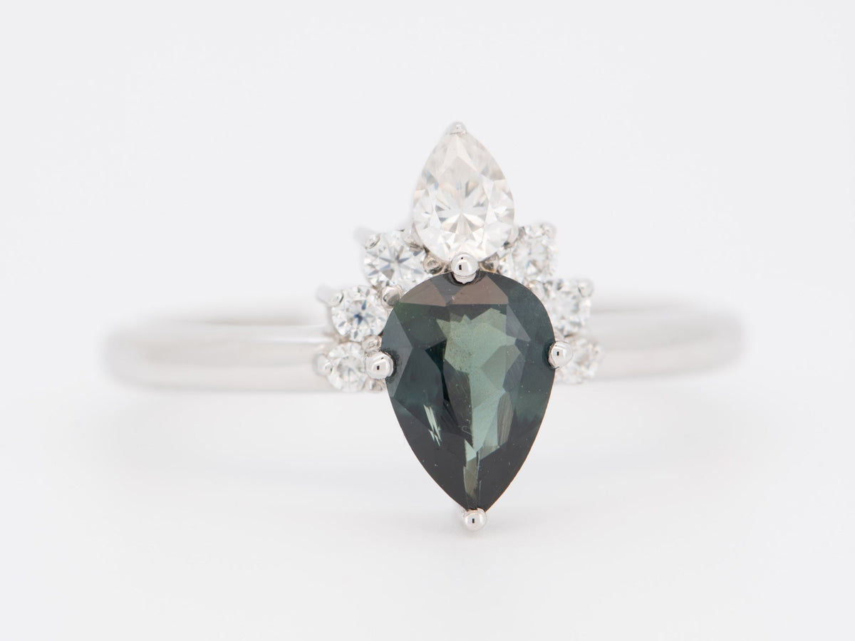 Natural Nigerian Sapphire Half Halo Engagement Ring 14K White Gold R6693 Aurora Designer
