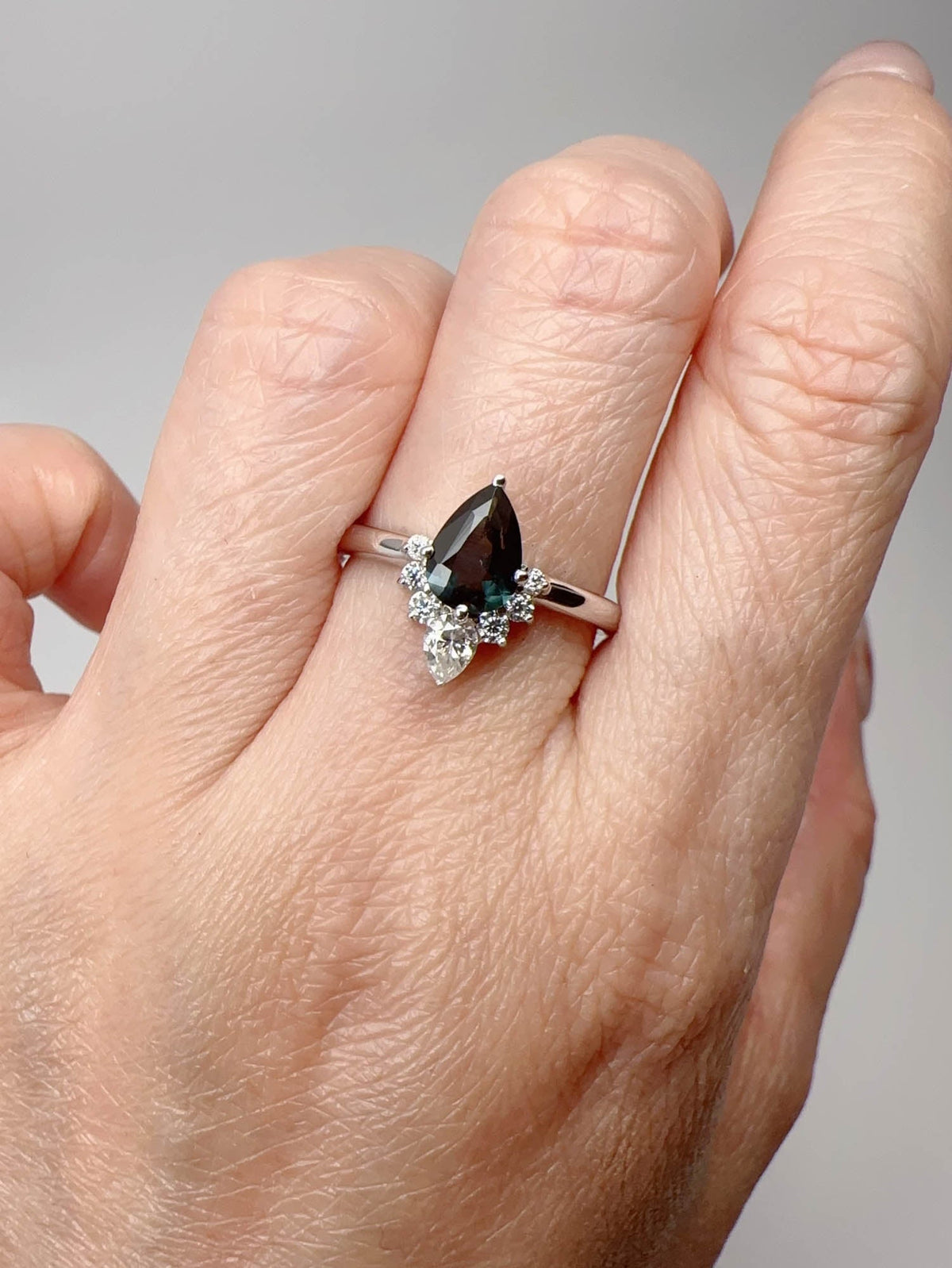 Natural Nigerian Sapphire Half Halo Engagement Ring 14K White Gold R6693 Aurora Designer