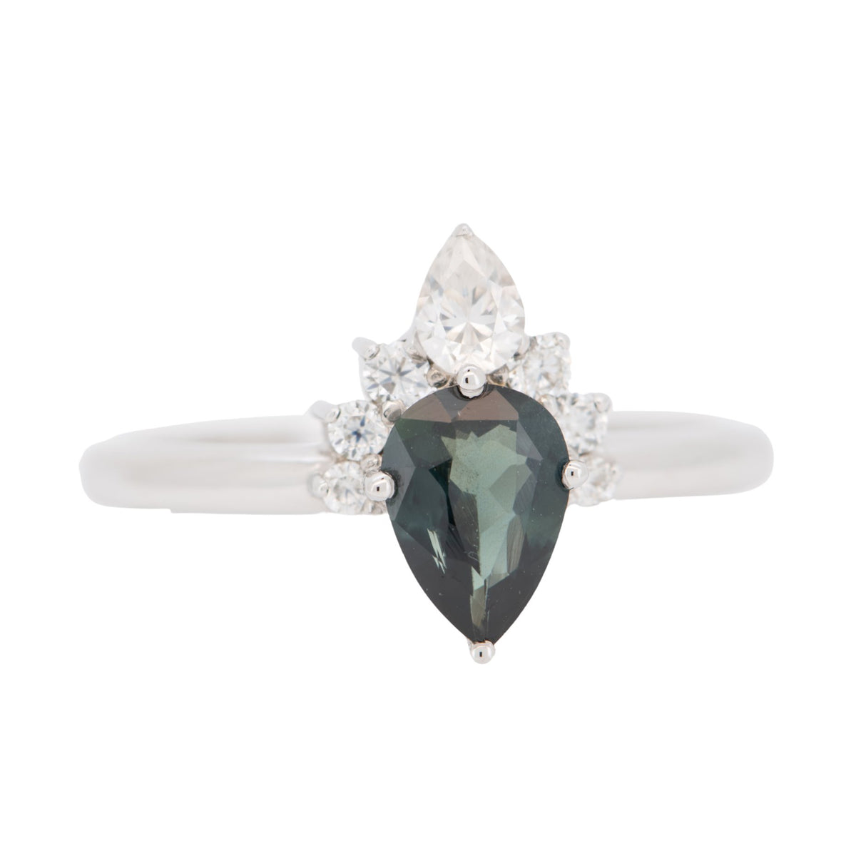 Natural Nigerian Sapphire Half Halo Engagement Ring 14K White Gold R6693 Aurora Designer