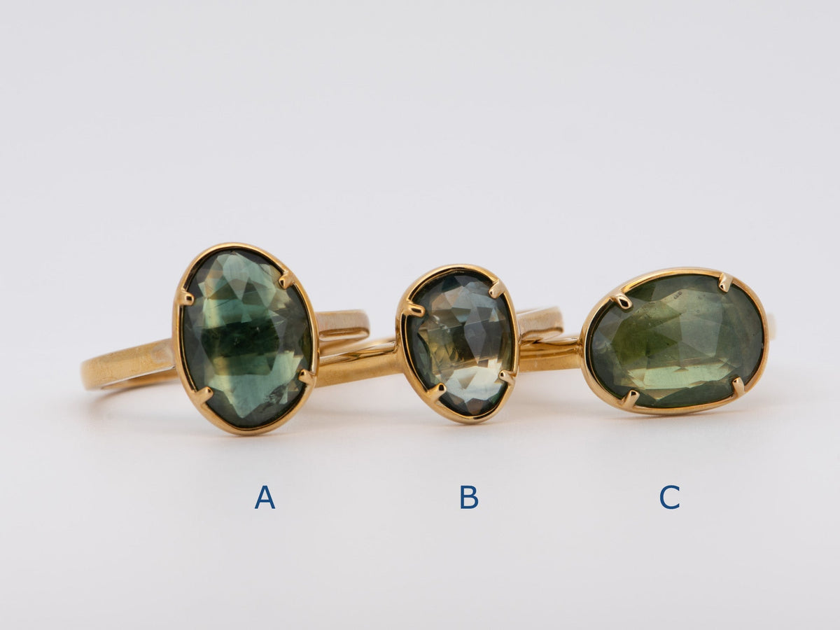 Rose Cut Madagascar Sapphire Stacking Ring 9K Yellow Gold Ring R6694 Aurora Designer