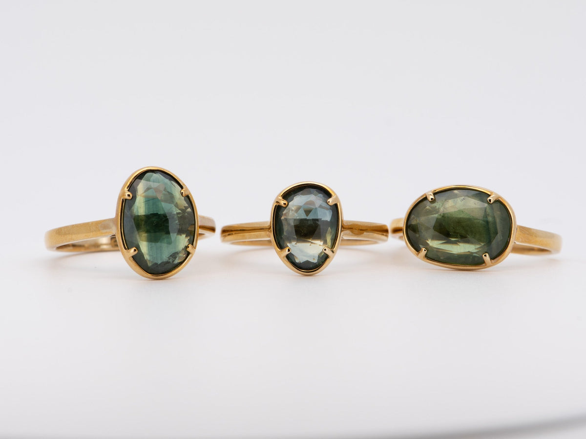 Rose Cut Madagascar Sapphire Stacking Ring 9K Yellow Gold Ring R6694 Aurora Designer