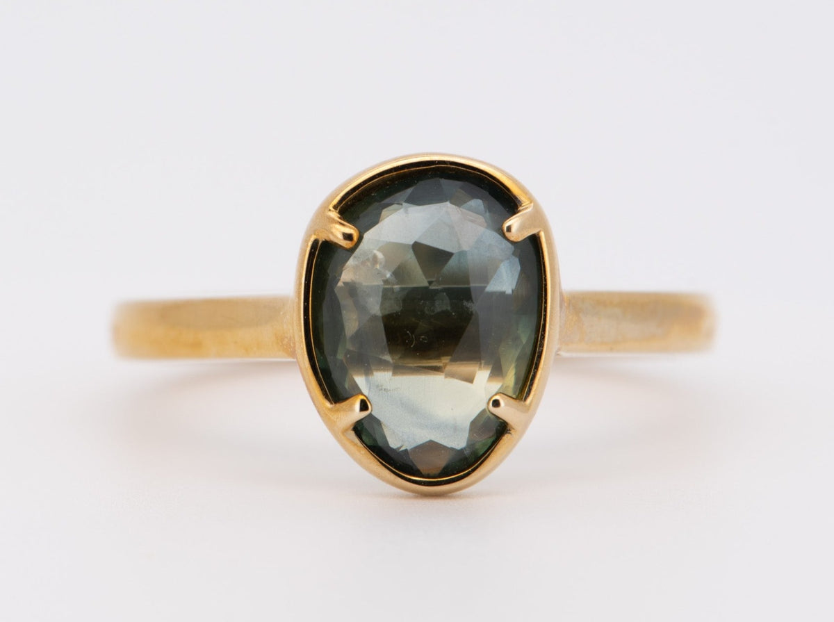 Rose Cut Madagascar Sapphire Stacking Ring 9K Yellow Gold Ring R6694 Aurora Designer