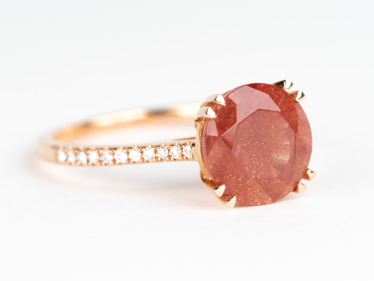 2.47ct Oregon Sunstone with Gorgeous Schiller Engagement Ring 14K Rose Gold Diamond Band R6695 Aurora Designer
