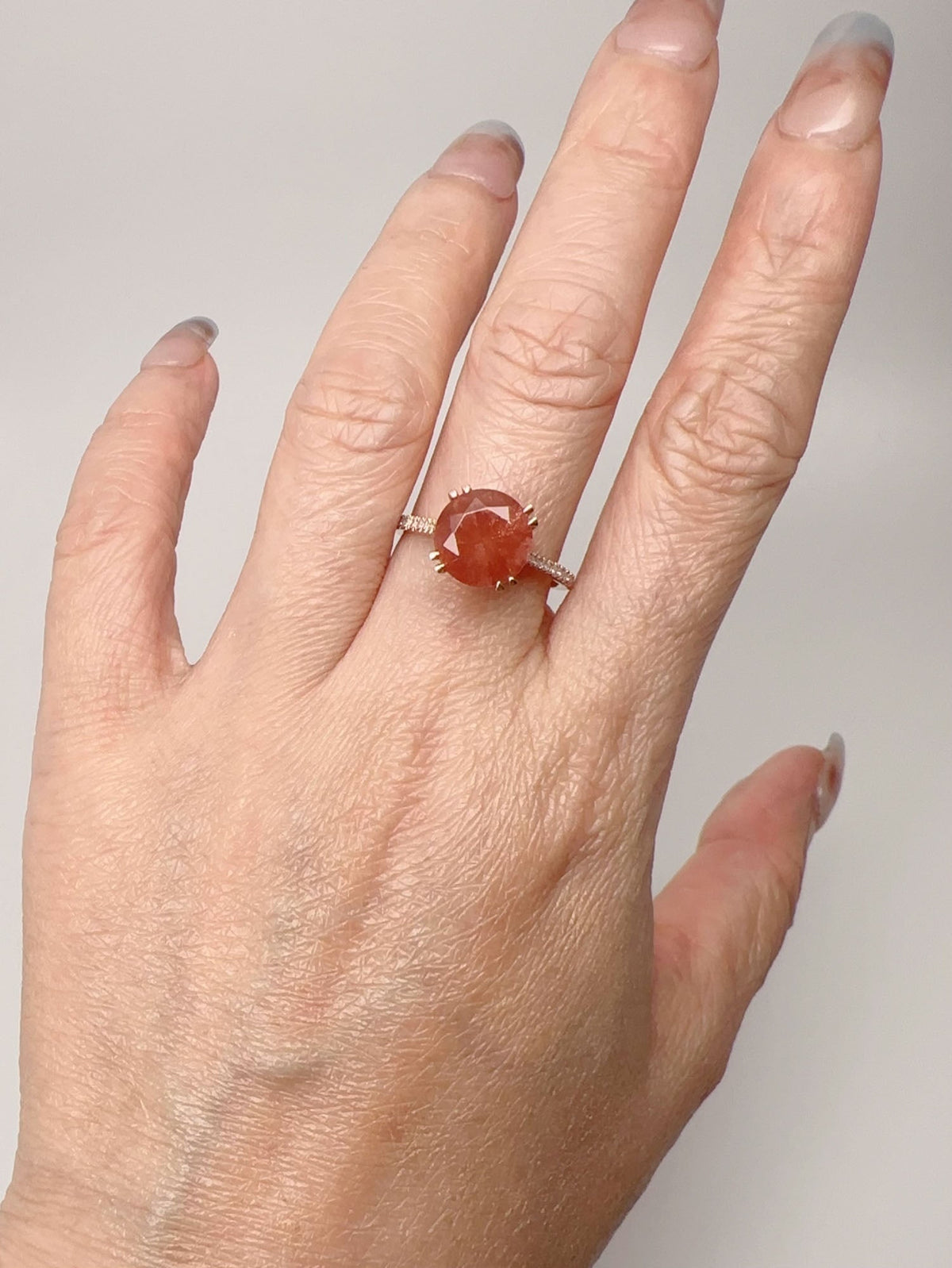 2.47ct Oregon Sunstone with Gorgeous Schiller Engagement Ring 14K Rose Gold Diamond Band R6695 Aurora Designer