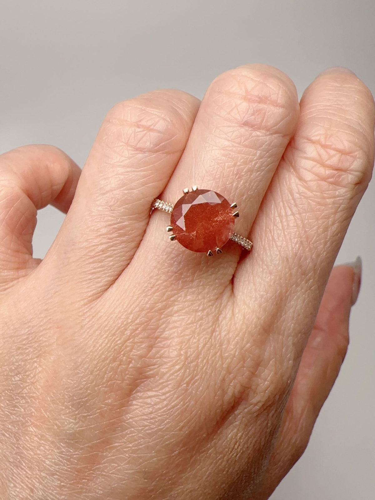2.47ct Oregon Sunstone with Gorgeous Schiller Engagement Ring 14K Rose Gold Diamond Band R6695 Aurora Designer
