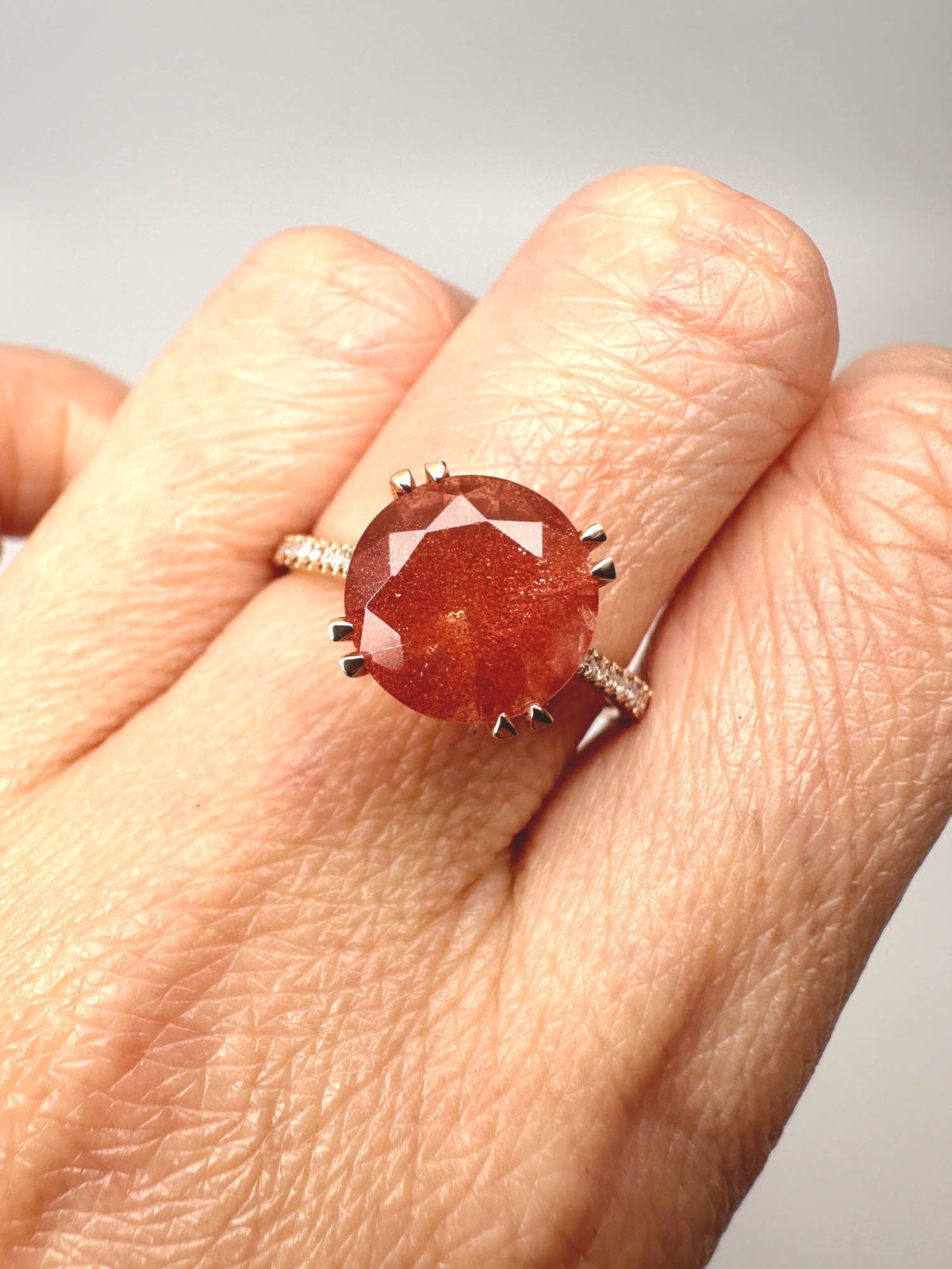 2.47ct Oregon Sunstone with Gorgeous Schiller Engagement Ring 14K Rose Gold Diamond Band R6695 Aurora Designer