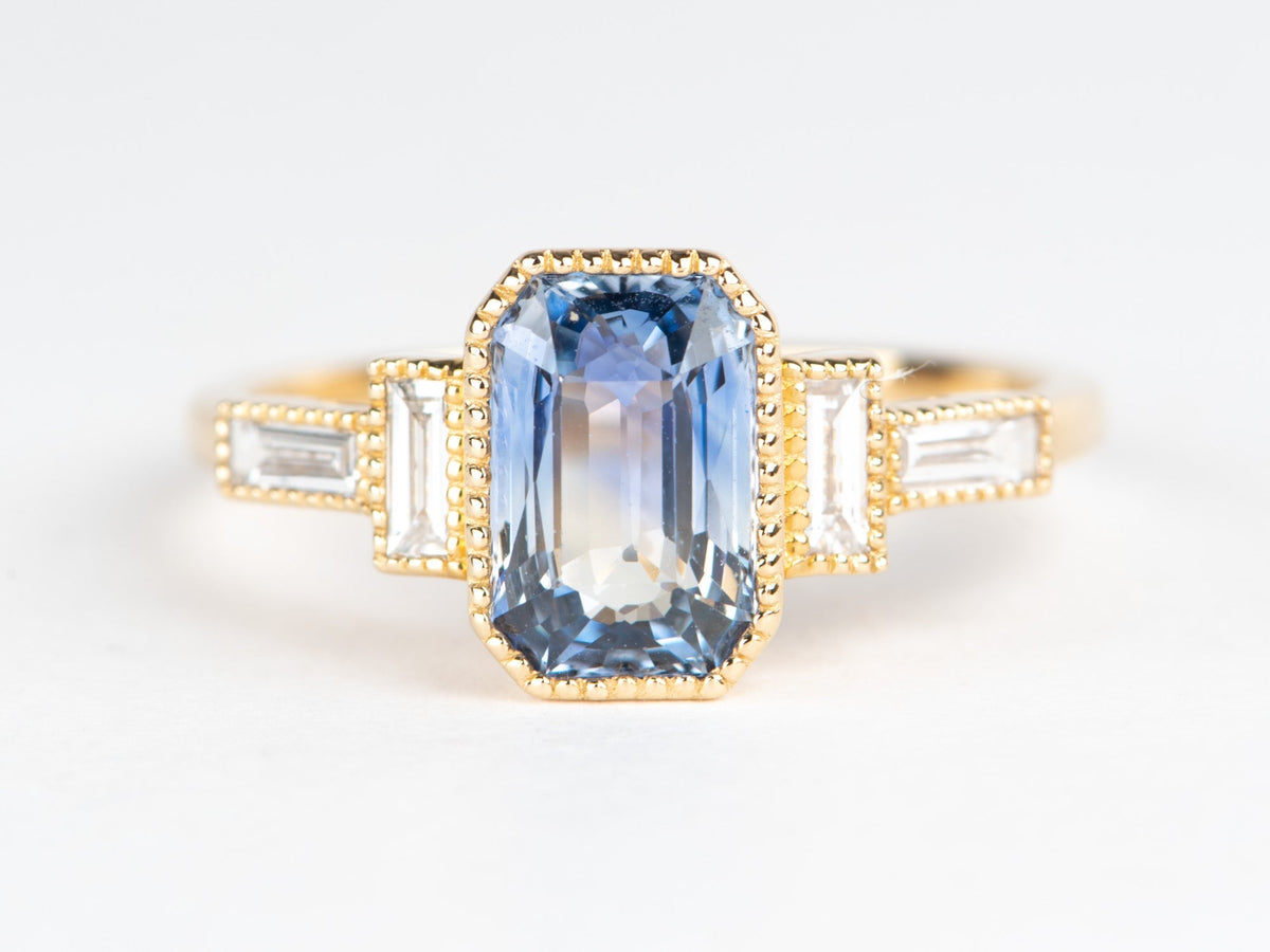 2.16ct Bi-Color Sapphire with Baguette Diamond Sides Engagement Ring 14K Gold R6697 Aurora Designer
