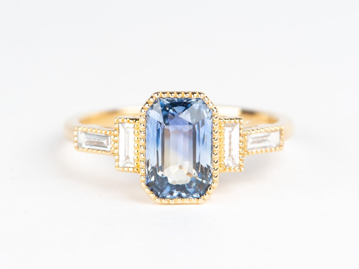 2.16ct Bi-Color Sapphire with Baguette Diamond Sides Engagement Ring 14K Gold R6697 Aurora Designer