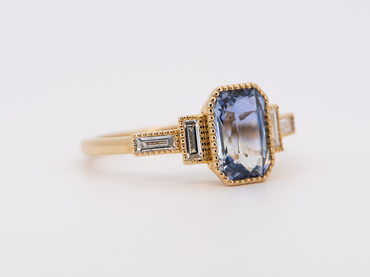 2.16ct Bi-Color Sapphire with Baguette Diamond Sides Engagement Ring 14K Gold R6697 Aurora Designer