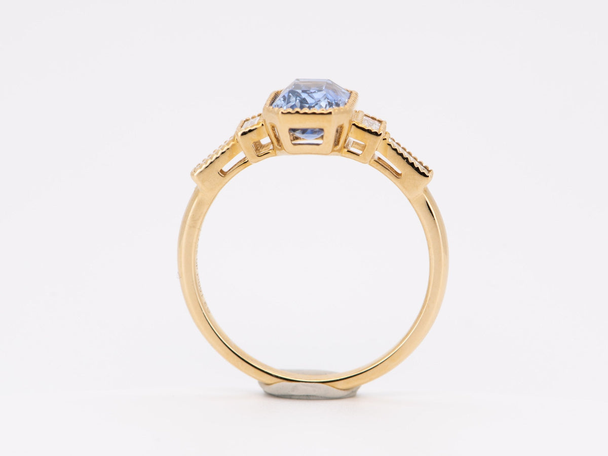 2.16ct Bi-Color Sapphire with Baguette Diamond Sides Engagement Ring 14K Gold R6697 Aurora Designer