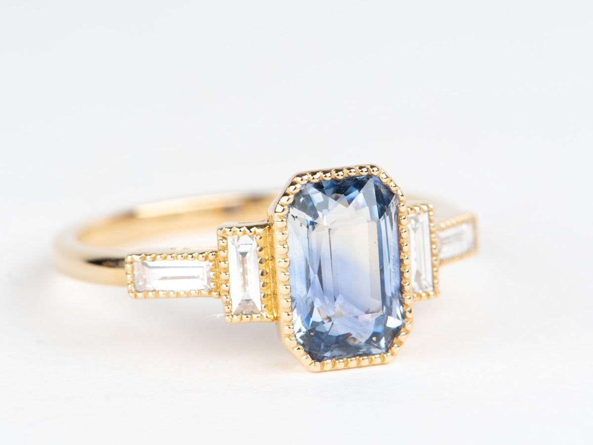 2.16ct Bi-Color Sapphire with Baguette Diamond Sides Engagement Ring 14K Gold R6697 Aurora Designer
