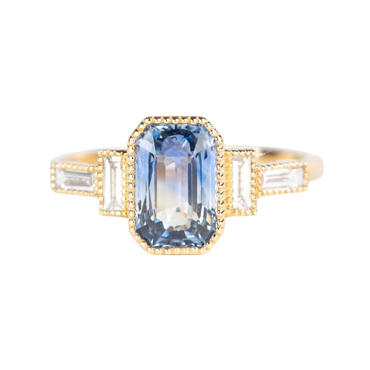2.16ct Bi-Color Sapphire with Baguette Diamond Sides Engagement Ring 14K Gold R6697 Aurora Designer