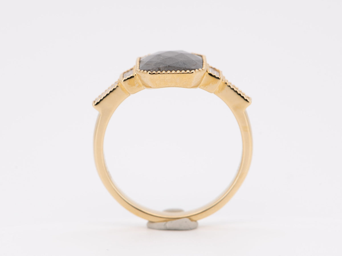 2.11ct Salt and Pepper Diamond with Baguette Sides Modern Engagement Ring 14K Gold R6698 Aurora Designer