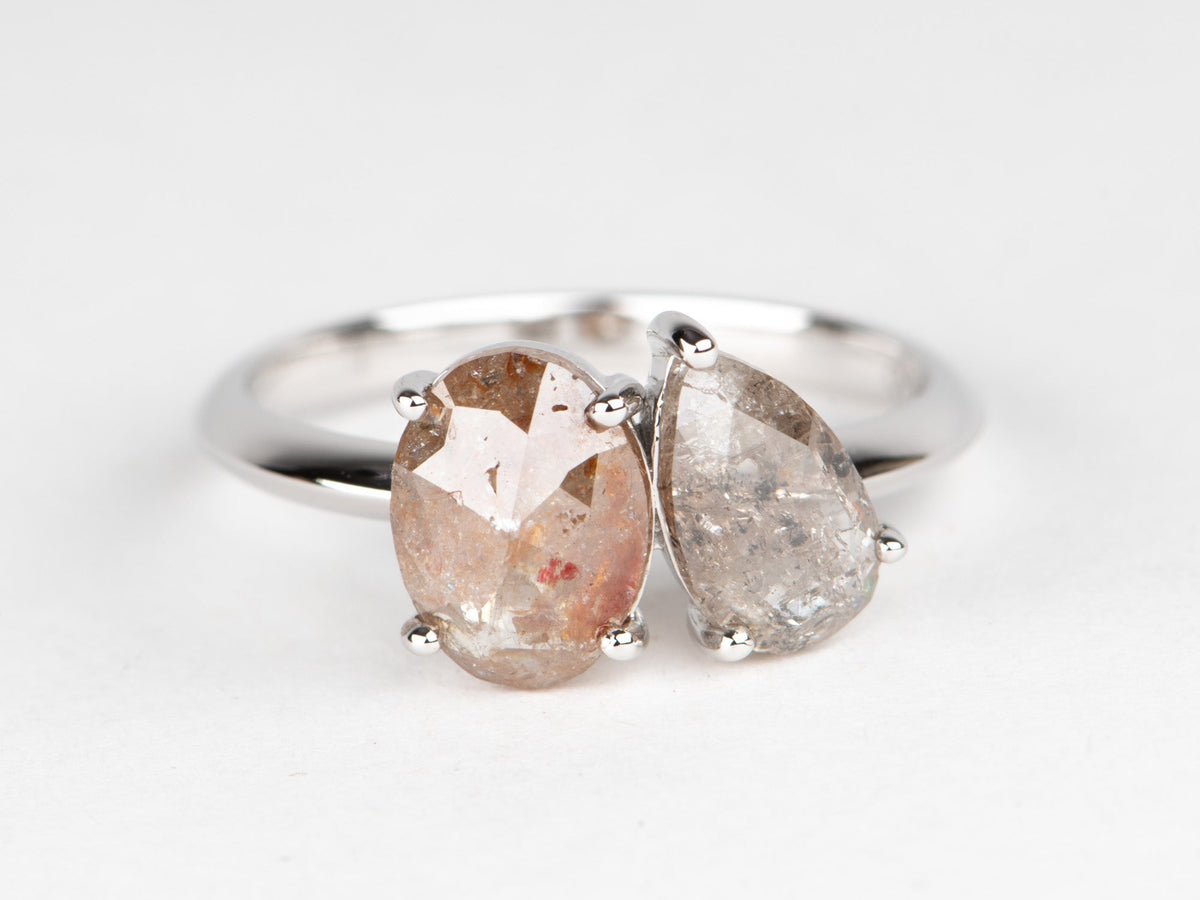 2.04ctw Salt and Pepper Diamond Toi et Moi Ring 14K White Gold R6699 Aurora Designer