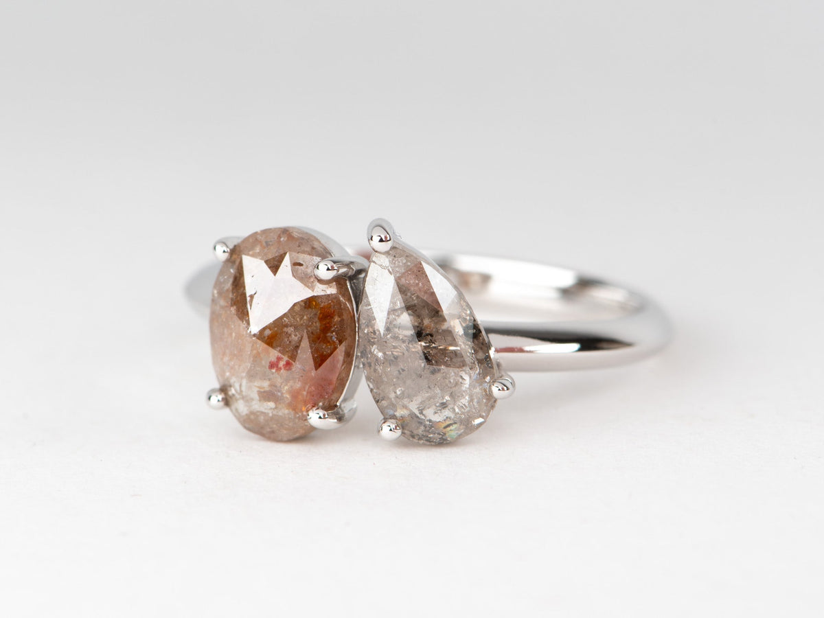 2.04ctw Salt and Pepper Diamond Toi et Moi Ring 14K White Gold R6699 Aurora Designer