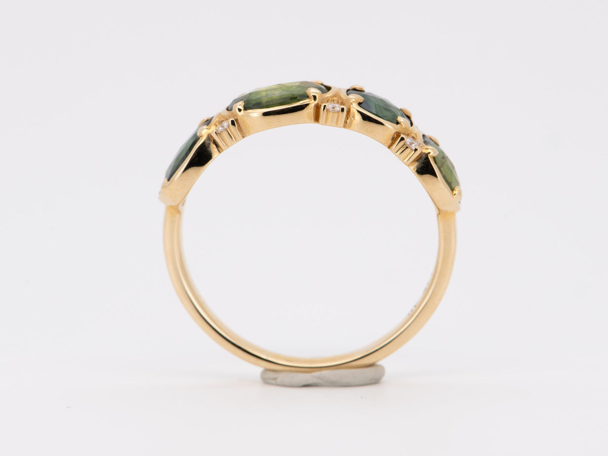 Rose Cut Teal Madagascar Sapphire Stacking Band 14K Yellow Gold R6703 Aurora Designer