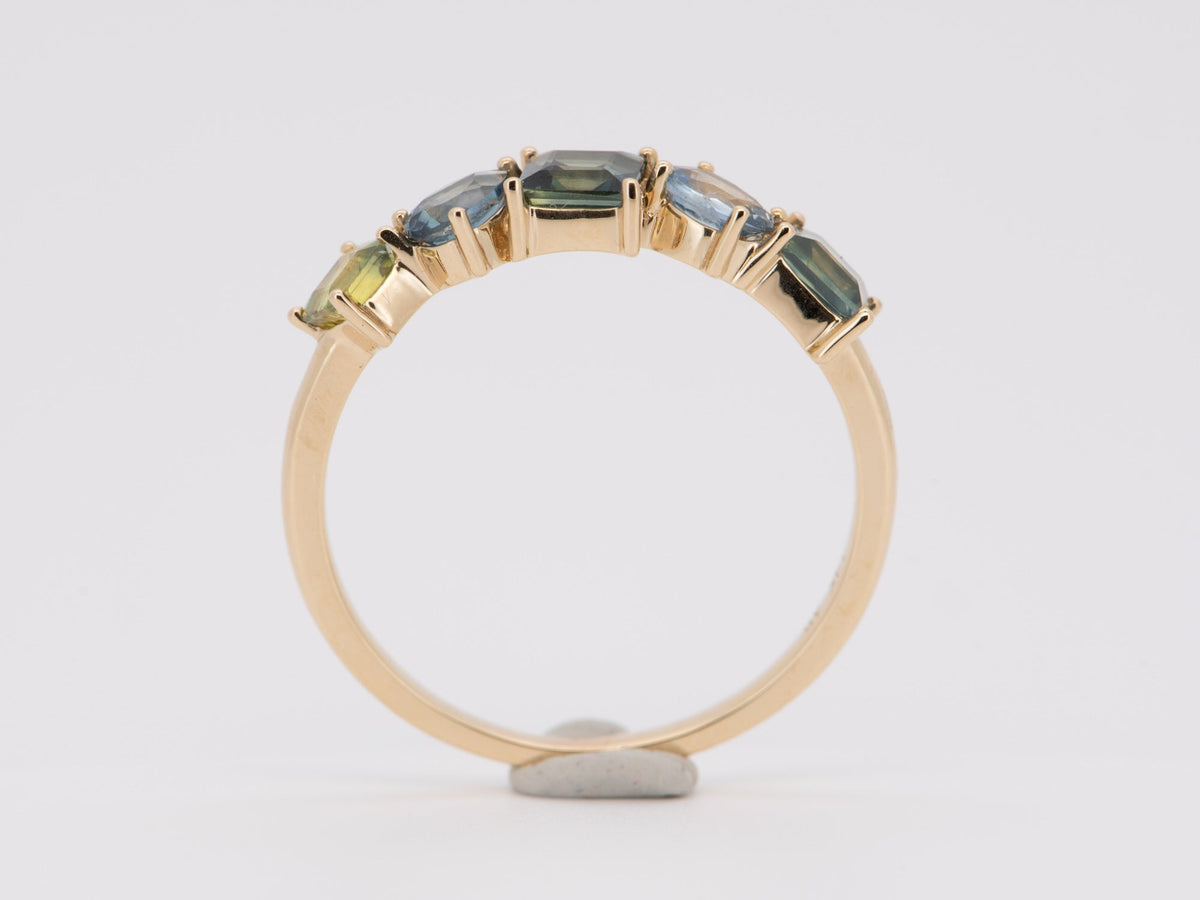 Mixed Mermaid Color Sapphire Cluster Ring 14K Gold R6705 Aurora Designer