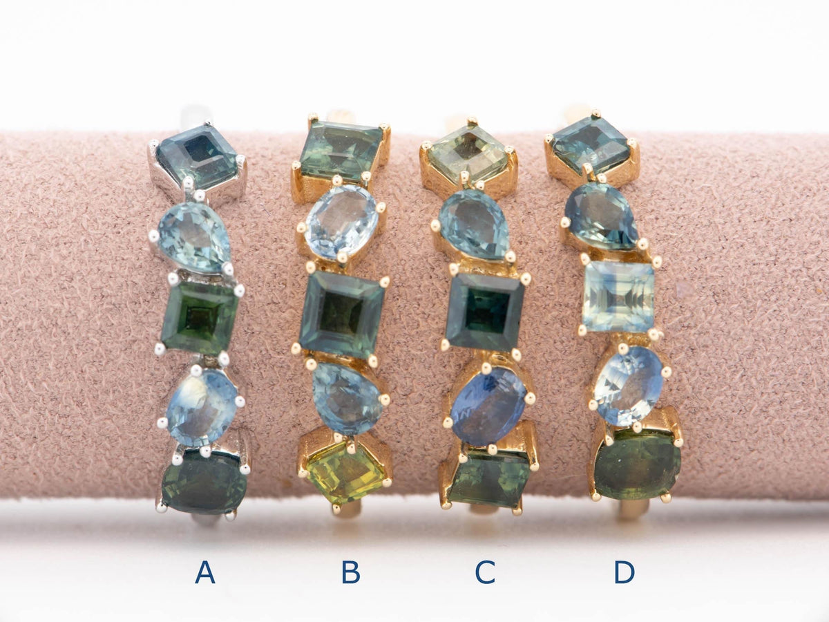 Mixed Mermaid Color Sapphire Cluster Ring 14K Gold R6705 Aurora Designer