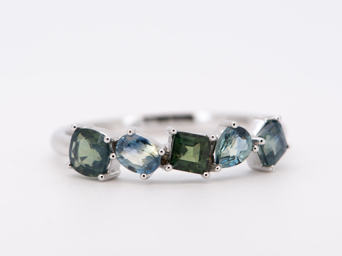 Mixed Mermaid Color Sapphire Cluster Ring 14K Gold R6705 Aurora Designer
