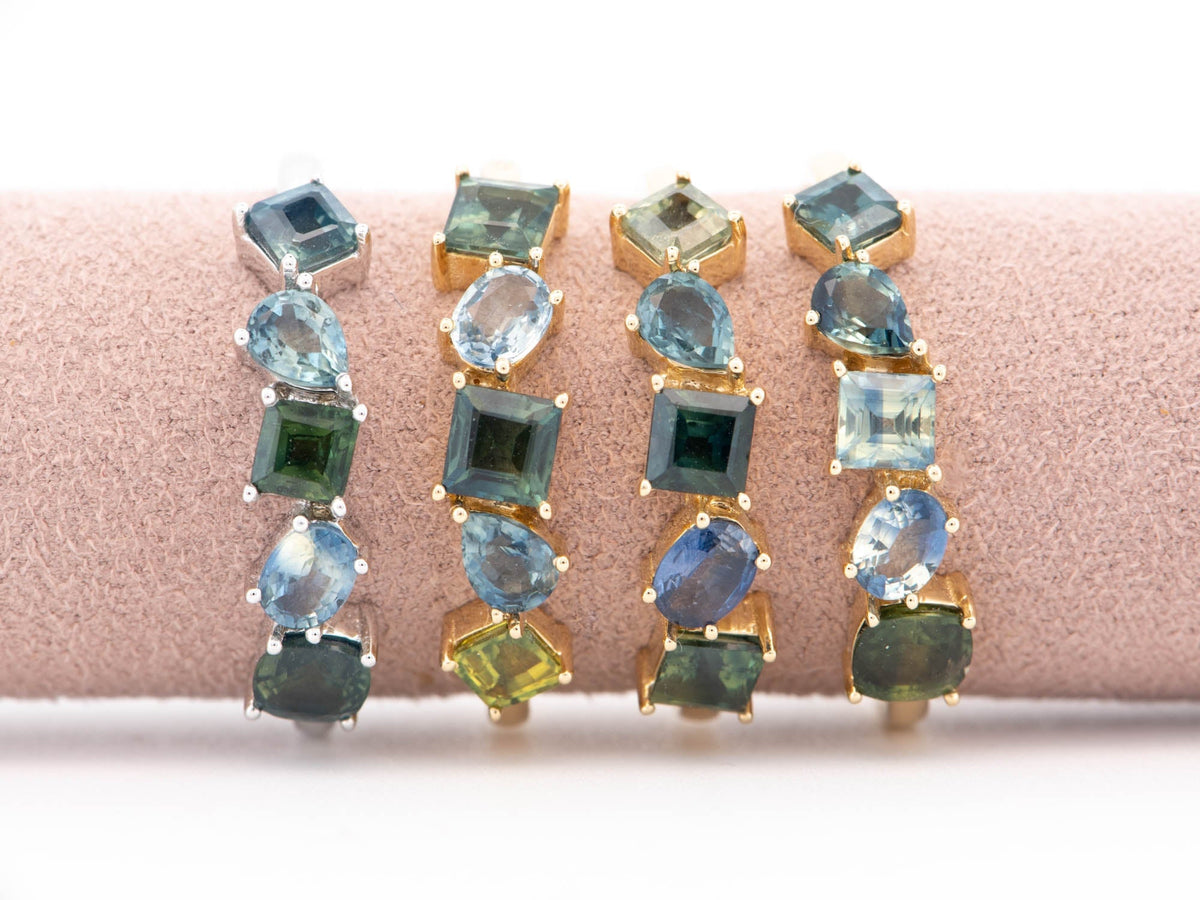 Mixed Mermaid Color Sapphire Cluster Ring 14K Gold R6705 Aurora Designer