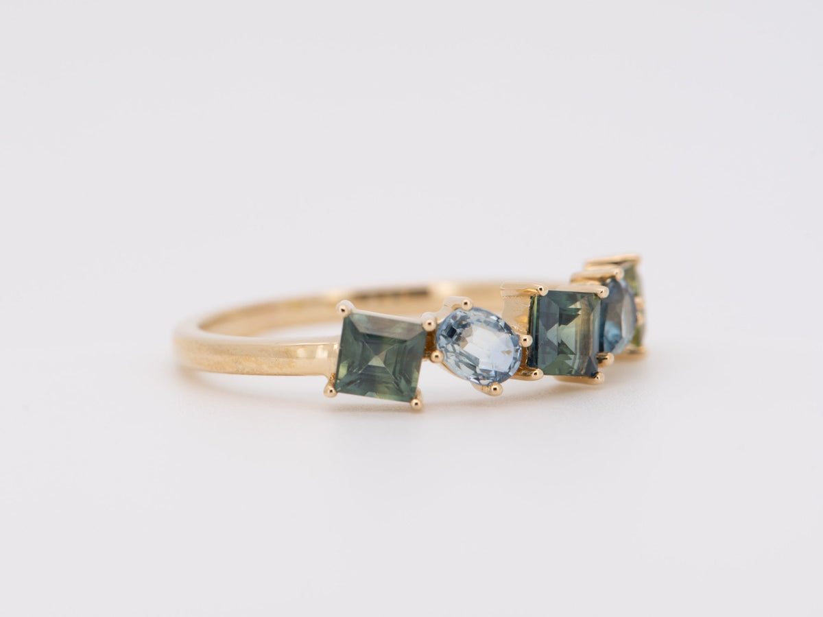 Mixed Mermaid Color Sapphire Cluster Ring 14K Gold R6705 Aurora Designer