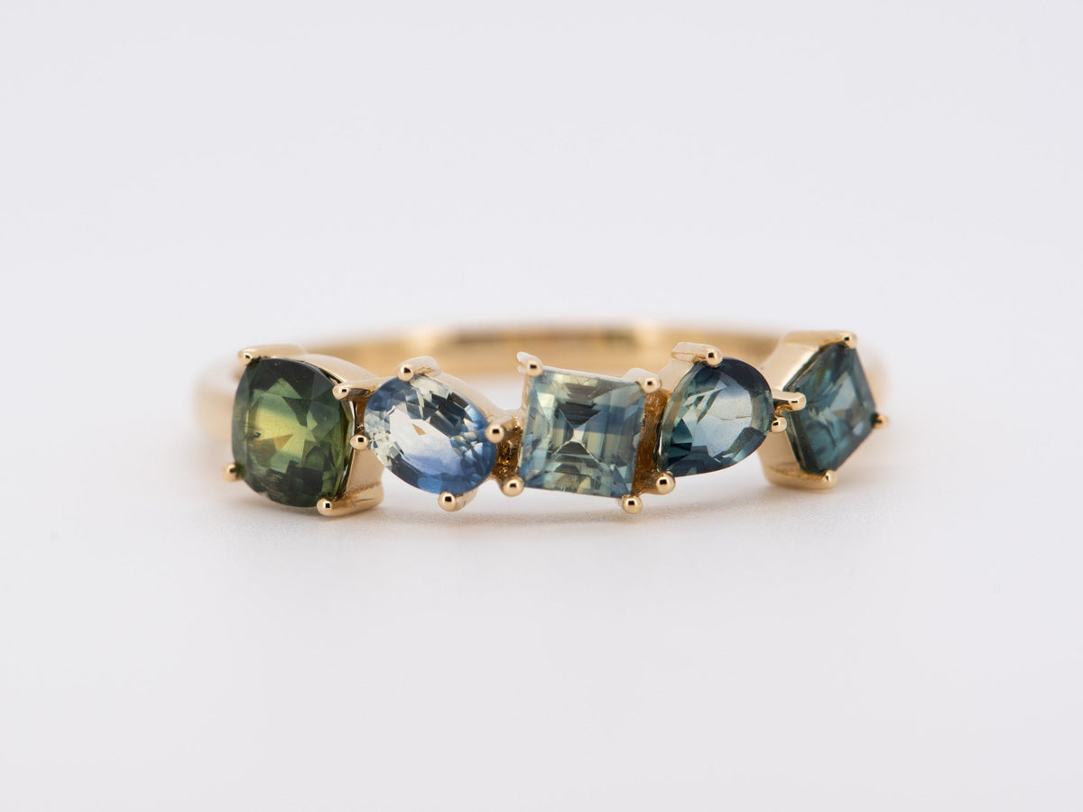 Mixed Mermaid Color Sapphire Cluster Ring 14K Gold R6705 Aurora Designer
