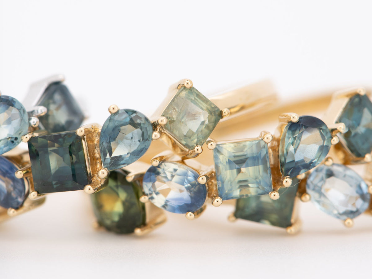Mixed Mermaid Color Sapphire Cluster Ring 14K Gold R6705 Aurora Designer