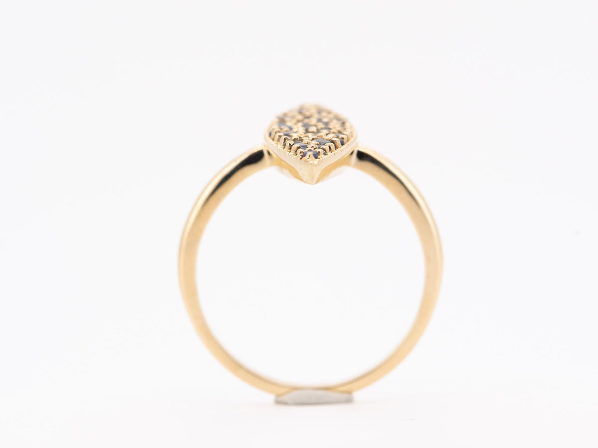 Elongated Navette Ring with Cluster Sapphire 14K Gold R6707 Aurora Designer