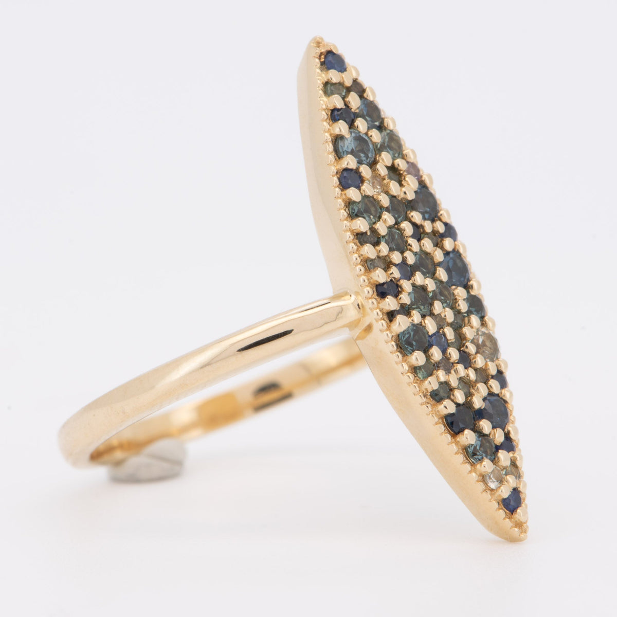 Elongated Navette Ring with Cluster Sapphire 14K Gold R6707 Aurora Designer