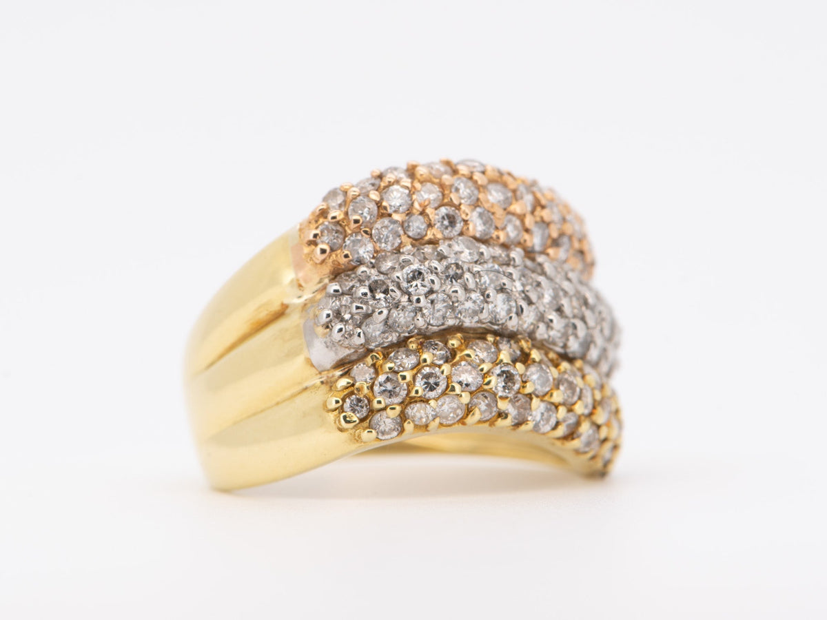 Wide Band Tri-Color Diamond Pave Ring 18K Gold Platinum 2ct Diamonds Statement 8.29g R6708 Aurora Designer