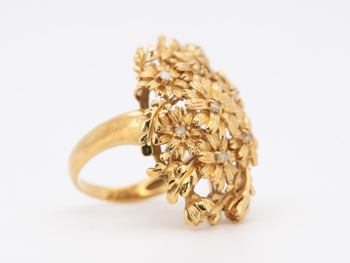 18K Gold Daisy Flower Cluster Ring with Diamond 9g+ Stunning Three-Dimensional Floral Design R6709 Aurora Designer