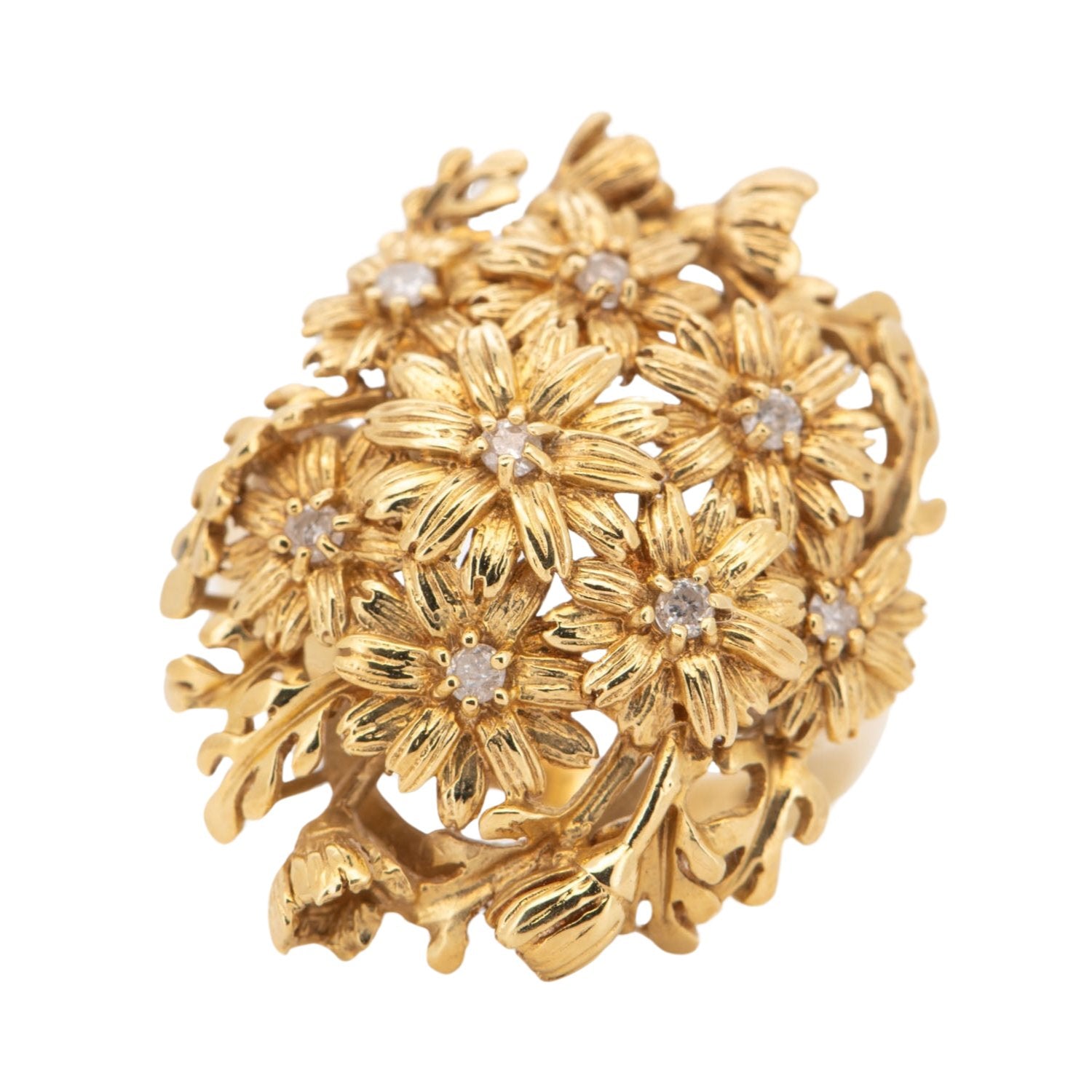 18K Gold Daisy Flower Cluster Ring with Diamond 9g+ R6709 - Aurora