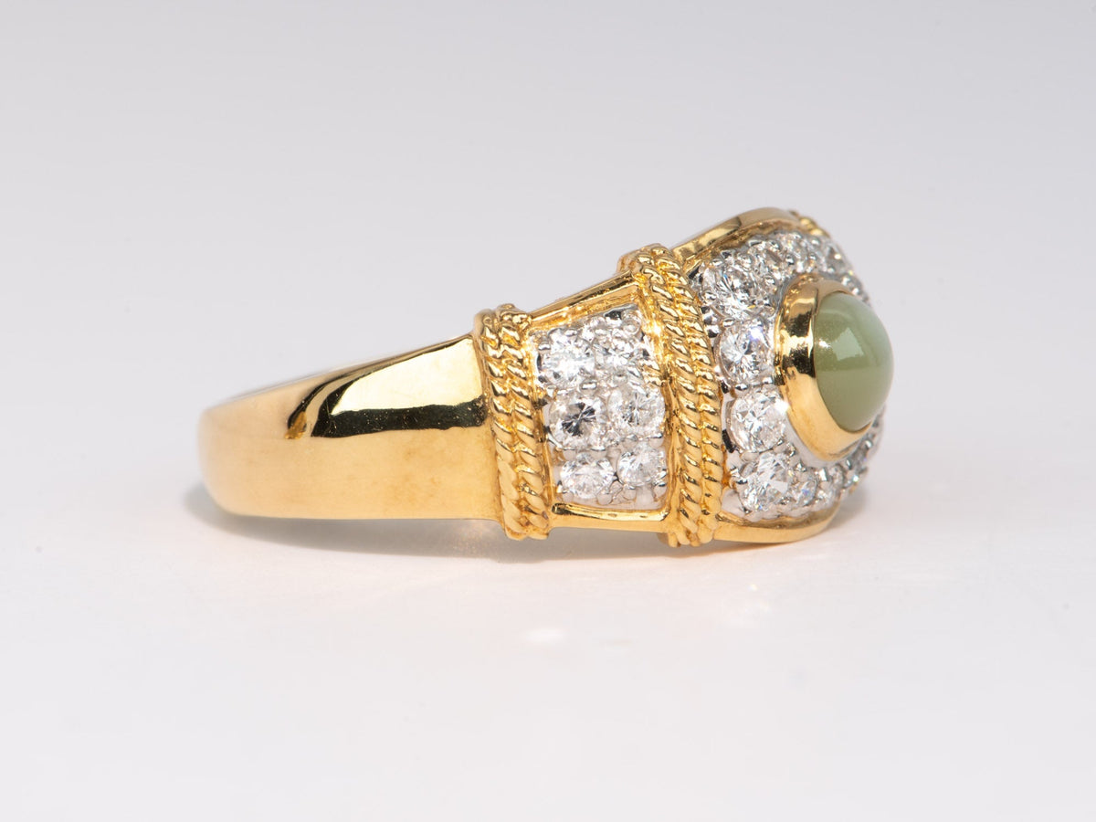 Unique Chrysoberyl Cat&#39;s Eye with Diamond Pave Ring 18K Gold &amp; Platinum 6g+R6712 Aurora Designer