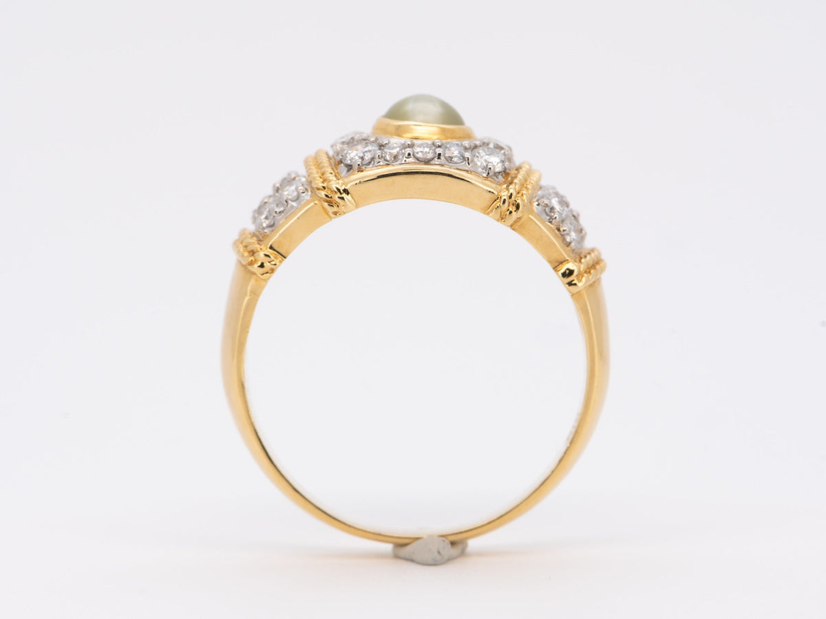 Unique Chrysoberyl Cat&#39;s Eye with Diamond Pave Ring 18K Gold &amp; Platinum 6g+R6712 Aurora Designer