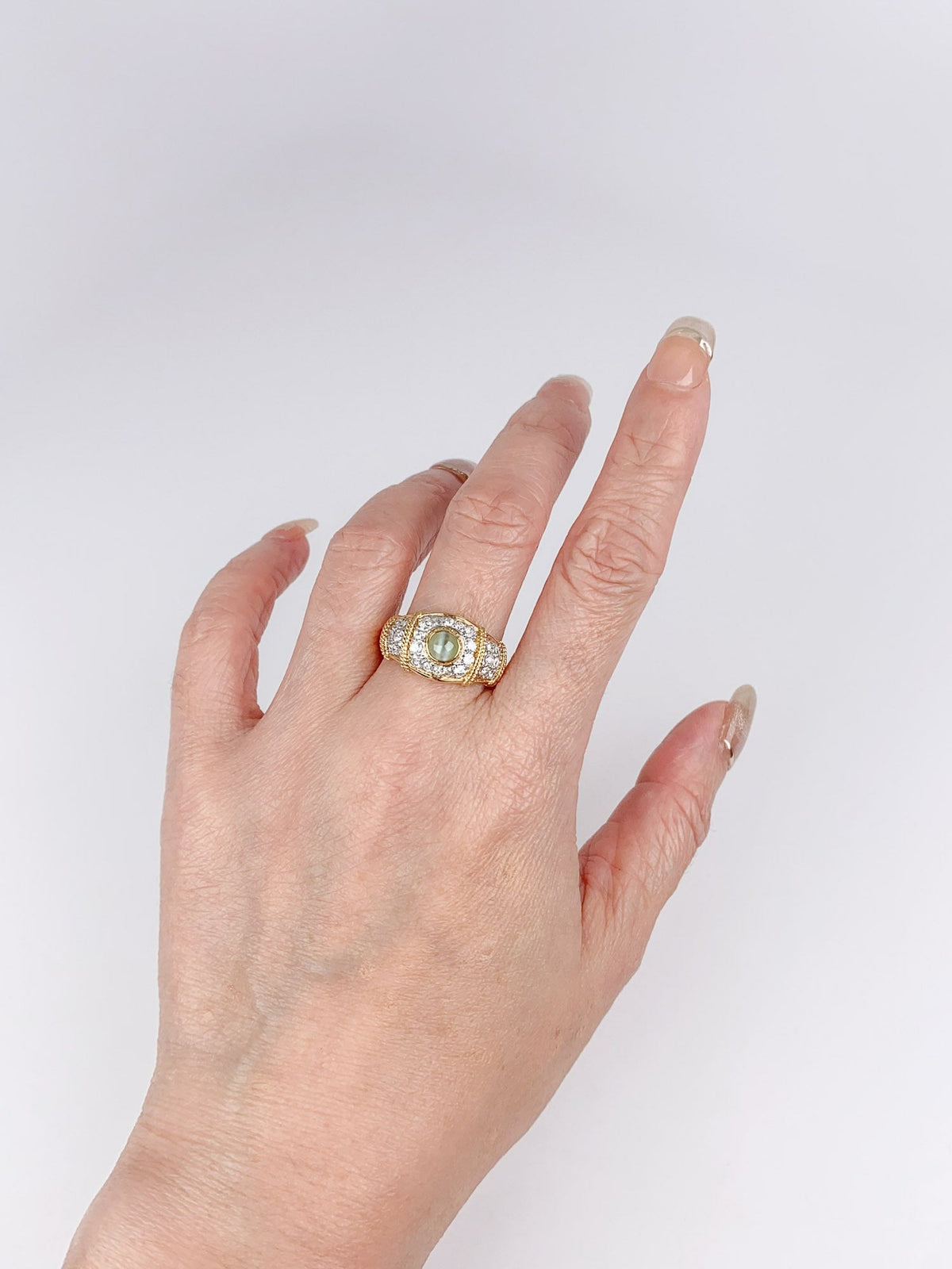 Unique Chrysoberyl Cat&#39;s Eye with Diamond Pave Ring 18K Gold &amp; Platinum 6g+R6712 Aurora Designer