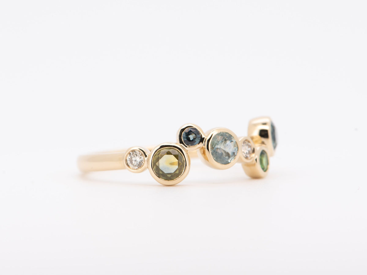Montana Sapphire and Diamond Bubbles Ring 14K Gold R6714 Aurora Designer
