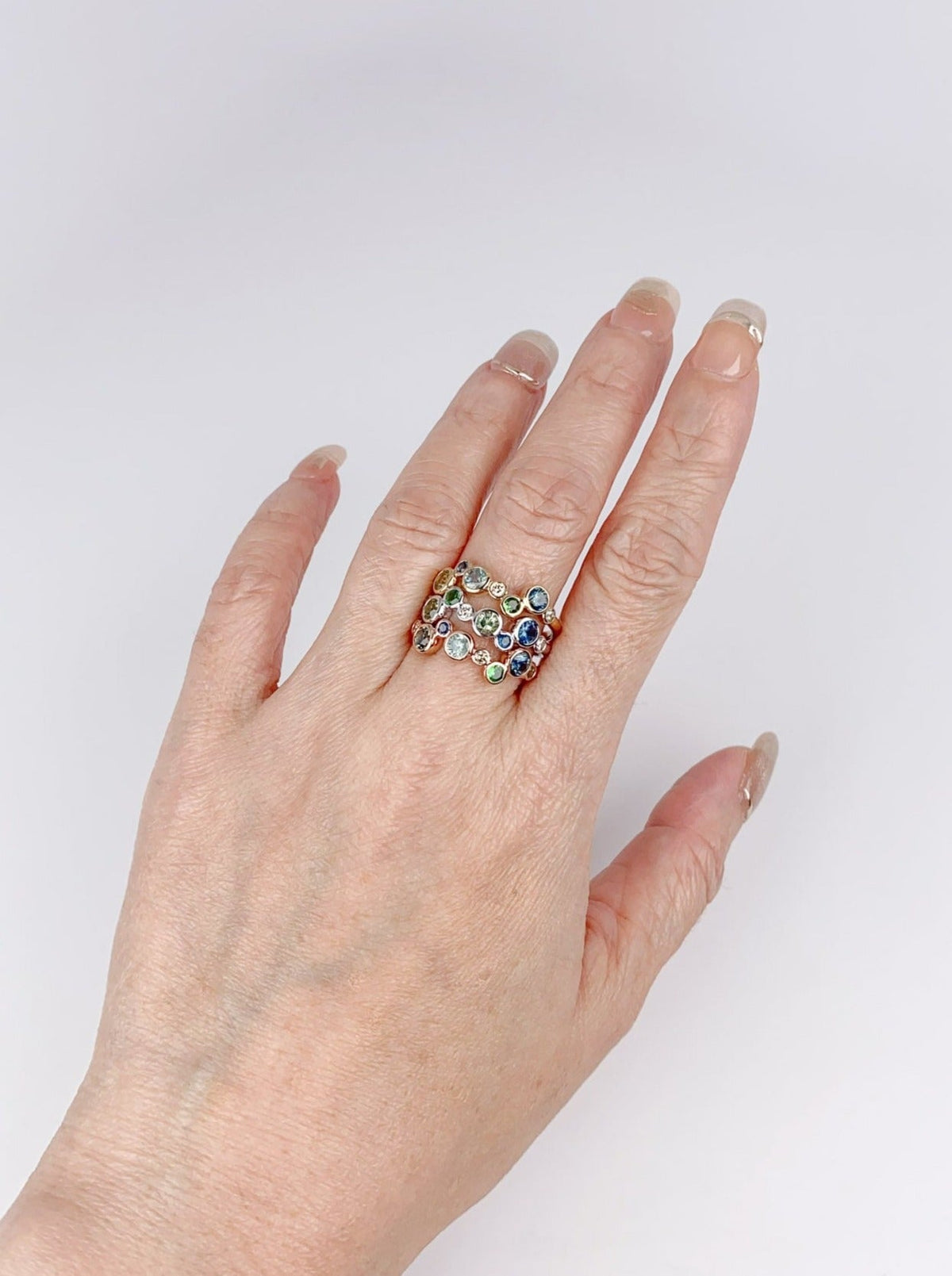 Montana Sapphire and Diamond Bubbles Ring 14K Gold R6714 Aurora Designer