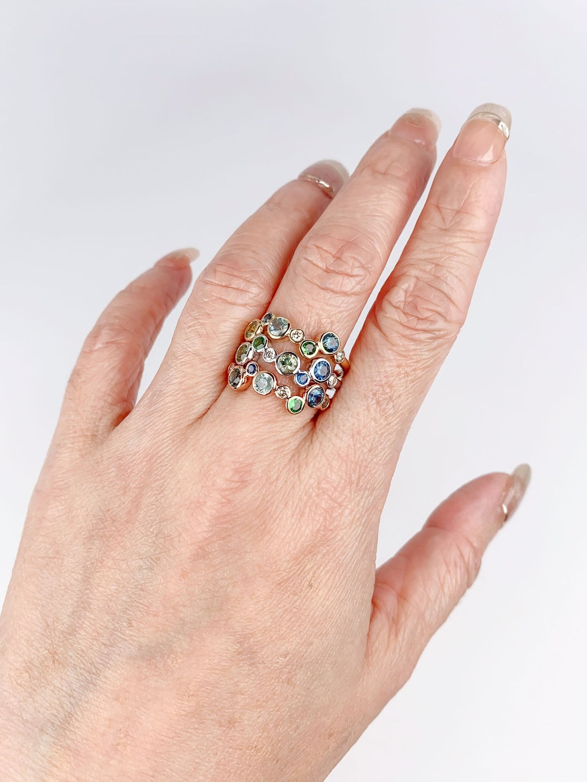 Montana Sapphire and Diamond Bubbles Ring 14K Gold R6714 Aurora Designer