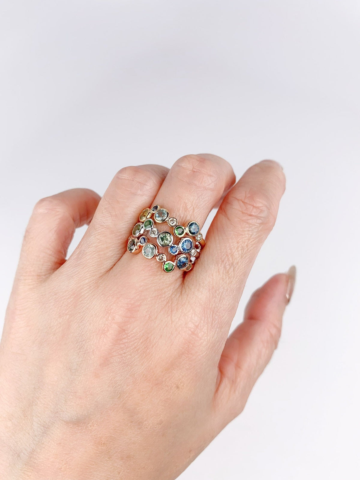 Montana Sapphire and Diamond Bubbles Ring 14K Gold R6714 Aurora Designer