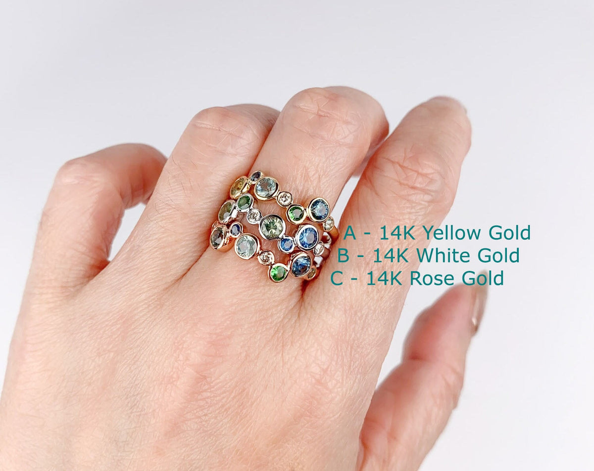 Montana Sapphire and Diamond Bubbles Ring 14K Gold R6714 Aurora Designer